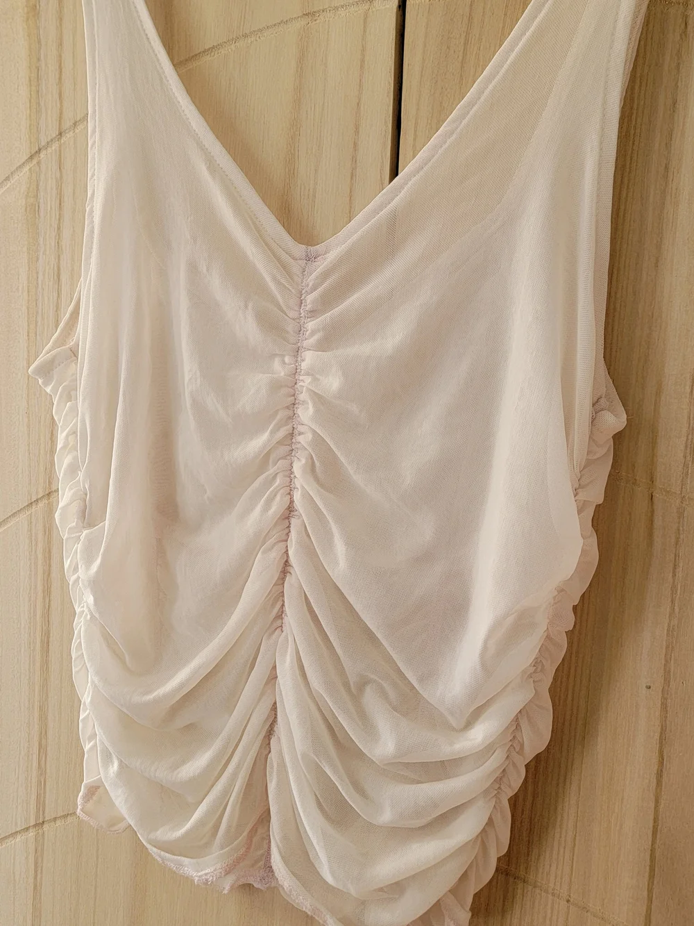 Free People Ruched White V-Neck Tank Top